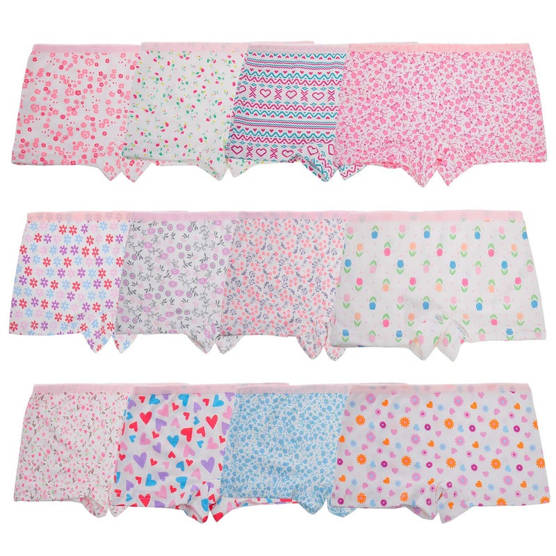 Anktry Kids 12 Pack Soft Comfort Cotton Knickers Underwear Little Girls Assorted Boyshort Panties 2-12 Yrs (Assorted-1,12-14 Years) - Image 1
